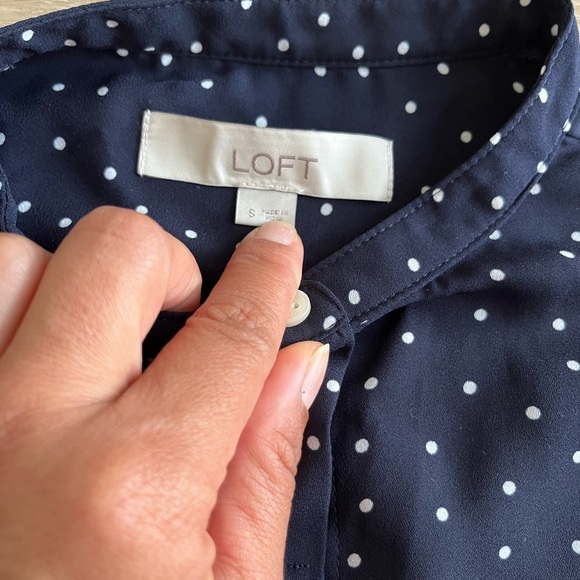 LOFT Blue Polka Dot Women's Small Long Sleeve Blouse - Picture 3 of 8